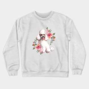 Cute Poodle Puppy Dog with Flowers Watercolor Art Crewneck Sweatshirt